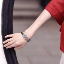 Phoenix wearing peony bracelet female sterling silver literary retro Silver leaflet red sandalwood malachite mixed diy creative bracelet