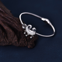 Art fan lock type silver bracelet female sterling silver fashion simple silver ornaments and Tian Jade elastic Open silver bracelet