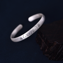 Lotus 999 sterling silver bracelet female fashion simple jewelry National Style gift mother solid opening silver bracelet