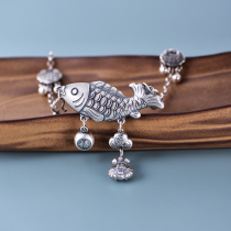 2021 new necklace female sterling silver 999 foot silver Original Design National style jewelry fashion retro fish neck chain