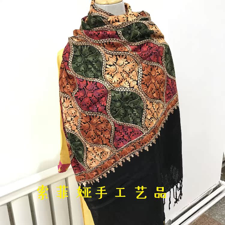 Nepal India Heavy Industries embroidered pure wool high-end machine embroidered ethnic retro art shawl embroidered scarves