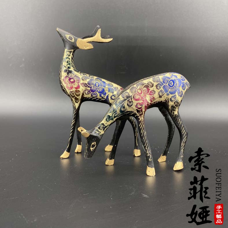 Deer Fancy Furnishing Gift Pakistan Hand Sculpted Deer Pair Deer 6 Inch Small Deer Fine Carving Craft Small Pendulum