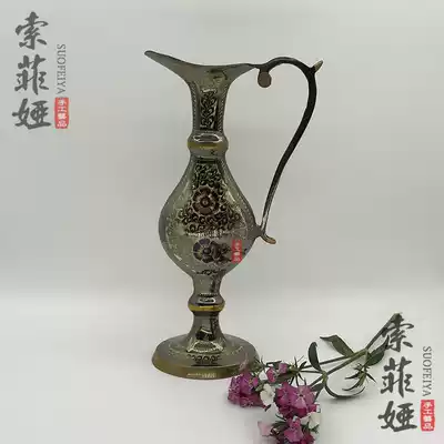 Pakistan bronze craft gift decoration flat pot copper pot home decoration handmade specialty handicrafts 12 inches
