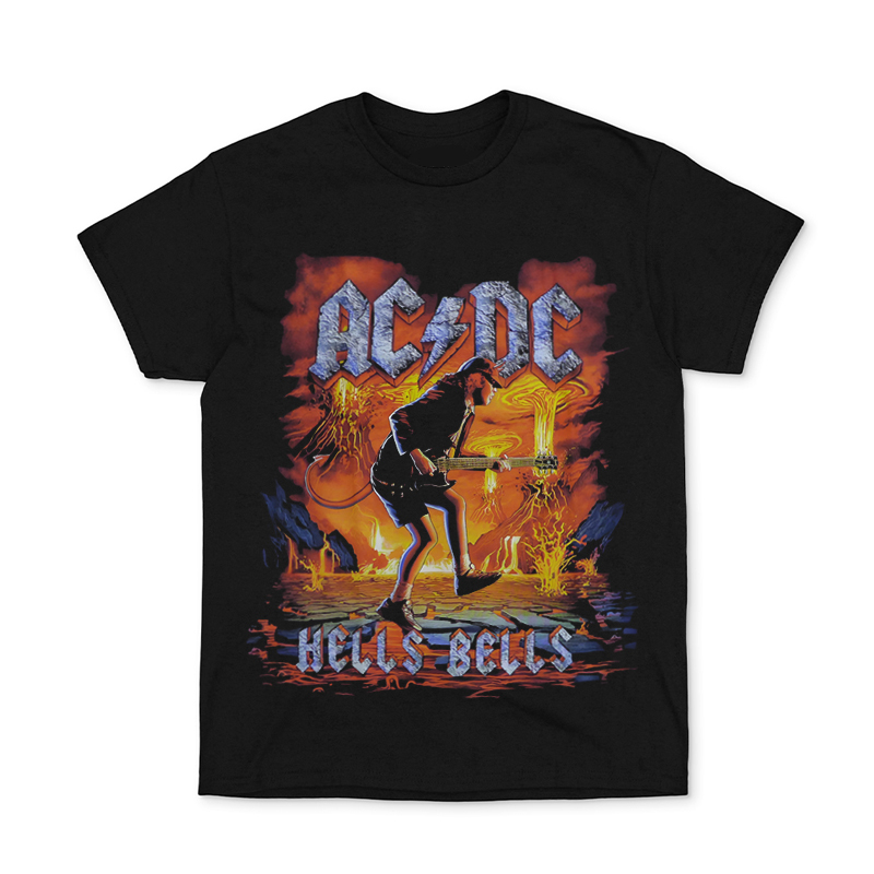 Acdc Short-Sleeved T-Shirt with Retro Print, Old-School Band Ac/Dc, European and American Metal Rock Trendy Clothing for Men and Women