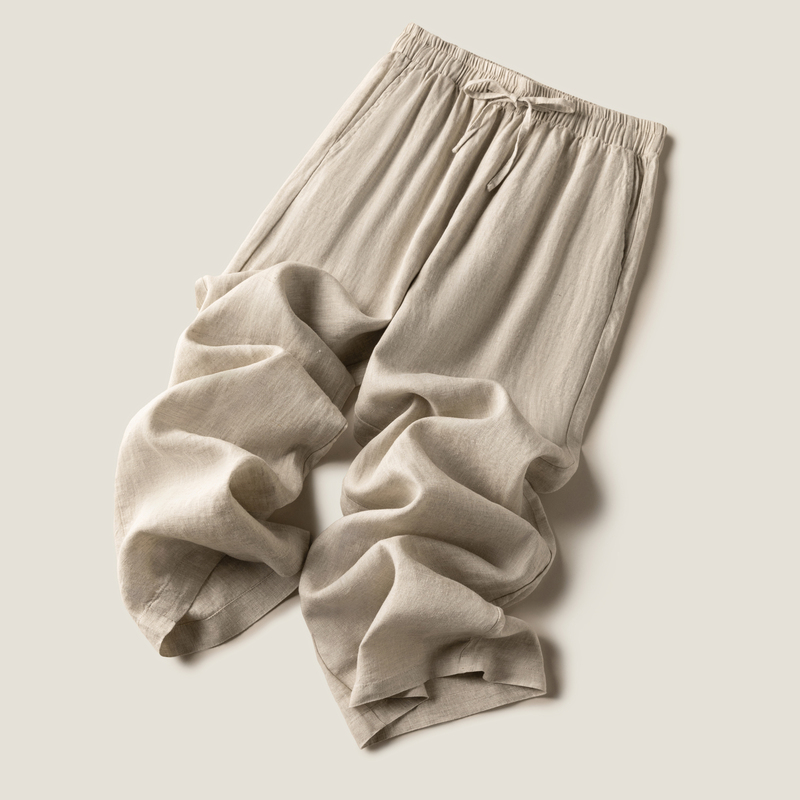 Summer High-End Pure Linen Women's Wide-Leg Pants, High-Waisted, Drapey, Old Money Style, Straight-Leg, Petite Casual Pants, Long Pants