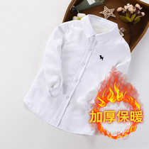 Boys plus velvet thickened shirt White casual childrens clothing middle and large childrens shirts Childrens baby autumn and winter tops performance clothes