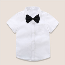 Childrens performance suit short-sleeved white shirt Baby summer shirt Solid color half-sleeve summer dress new medium and large childrens top
