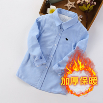 Childrens white shirt plus suede thickened long sleeve boy autumn winter warmth CUHK children pure cotton white shirt primary school uniforms