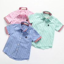 2020 Boys cartoon short-sleeved cotton shirt spring and summer new childrens clothing Childrens childrens middle and large childrens Korean casual shirt