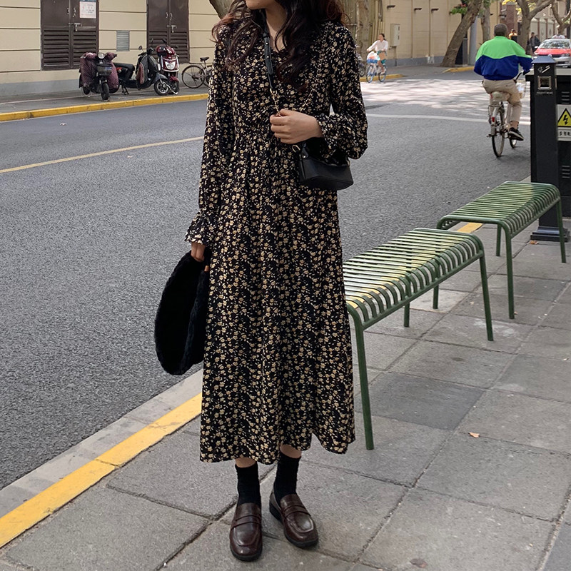 Gestational Dress Stylish Temperament Fashion Temperament Slim Fit Long Sleeve Ocean Dress Spring Fall Fairy Beating bottom matching long dresses