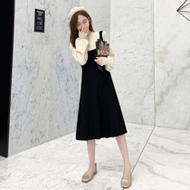 2021 autumn new French fairy fake two-piece gentle wind knitted bottoming pregnant dress autumn and winter sweater