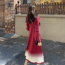 2022 gestational women in the spring season long paragraph Nehitch fit a bottom knitted one-piece dress hit color splicing sweaters nepotism