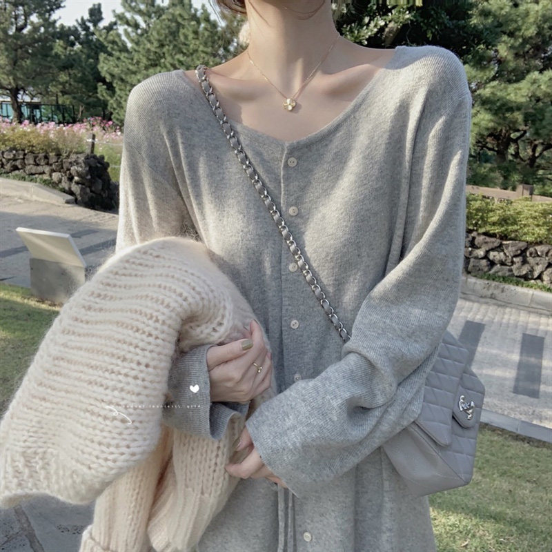 Han Edition pregnant women dress 2023 new spring dress knitted large yard dress loose sweater spring and autumn long skirt