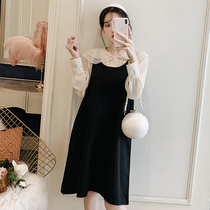 Pregnant women suit spring and autumn new net red long sleeve temperament casual two-piece large size loose doll collar dress