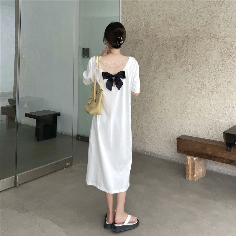 Clearance special maternity dress summer dress large size slimming back bow short sleeve French fairy temperament