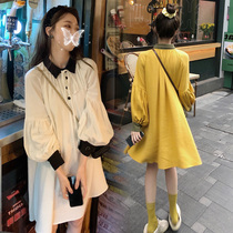 2021 autumn new fashion Korean version of loose long sleeve doll collar pregnant women dress women spring and autumn pregnant women skirt