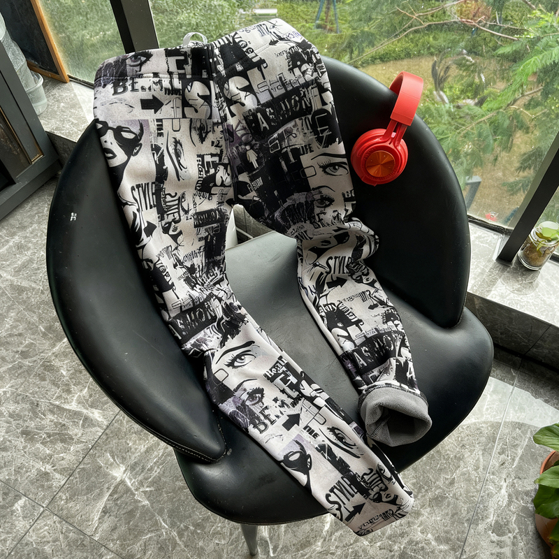 Colorful Leggings for Women, High-Waisted, Thin, Fashionable Printed Graffiti, Slimming, High-Elasticity, Tight-Fitting Pants