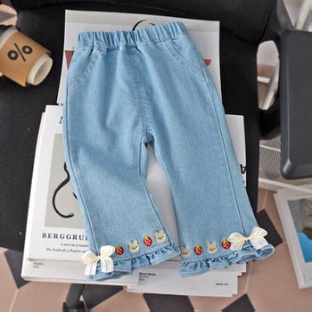 ເດັກຍິງ jeans spring and autumn 2026 new autumn style fashionable baby girl pants casual baby flared pants for outerwear