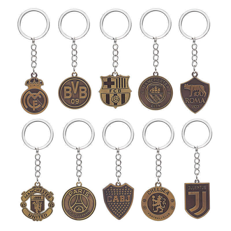 Football Team Emblem Bronze Keychain Zinc Alloy Material Real Madrid Manchester City Barcelona Juventus Chelsea Pendant