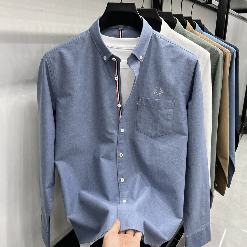 Official Genuine Fp Wheat Ear Pure Cotton Long-Sleeved Shirt for Men, New Spring and Autumn Men's Business Casual Solid Color Shirt