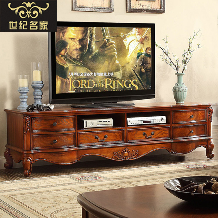 American style living room TV cabinet combination light luxury small apartment floor cabinet solid wood retro high coffee table locker bedroom storage