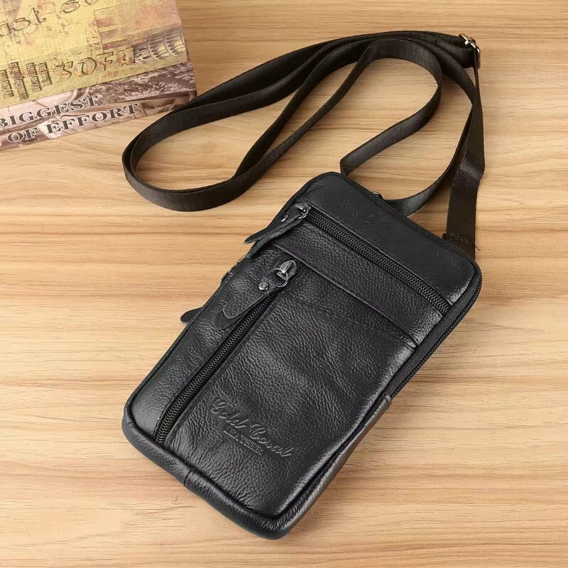 Crossbody Phone Bag for Men, Belt Waist Bag, Multifunctional Shoulder Bag, Genuine Leather Bag, Summer Compact Mini Backpack Bag