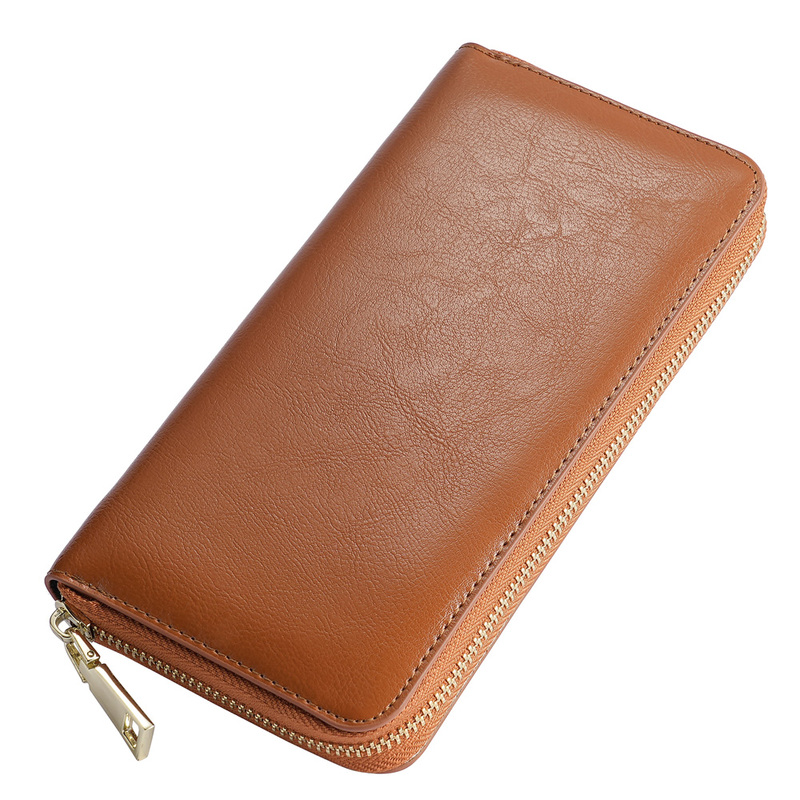 Japanese Original New Women's Oil Wax Pattern Leather Long Wallet Student Genuine Leather Men's Clutch Long Wallet