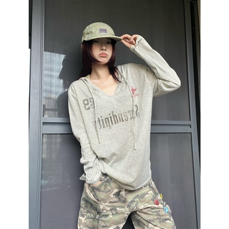 15Get American Retro Patchwork Print Hooded Top Summer Thin Loose Long-Sleeve Sun Protection Cover-Up Unisex Trendy 15Get American Retro Patchwork Print Hooded Top Summer Thin Loose Long-Sleeve Sun Protection Cover-Up Unisex Trendy