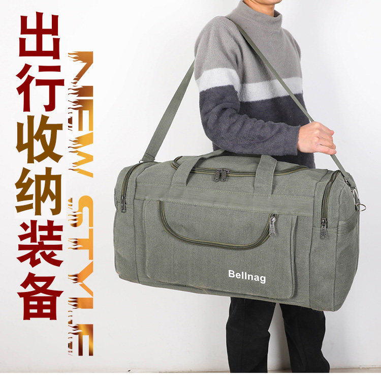超大容量手提旅行包纯帆布复古旅游行李包男士运动户外装衣服背包 3