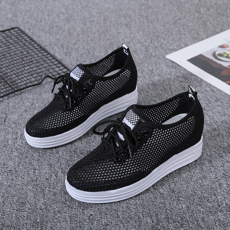 Black 809 -- Mesh2021 Spring and summer ventilation new pattern Internal elevation Little white shoes Women's Shoes Frenulum motion Casual shoes Thick bottom Single shoes Lefu shoes