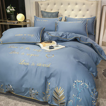 Full cotton European style light lavish bed with four pieces of pure cotton 100 minimalist embroidery with wind bed linen bed in pure color bed