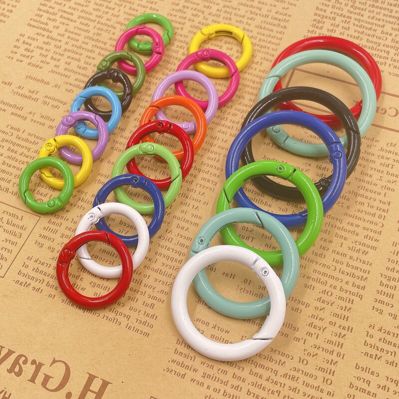 Colorful Zinc Alloy Painted Spring Buckle Round Buckle Spring Ring Circular Buckle Earphone Keychain DIY Hanging Buckle with Engraving