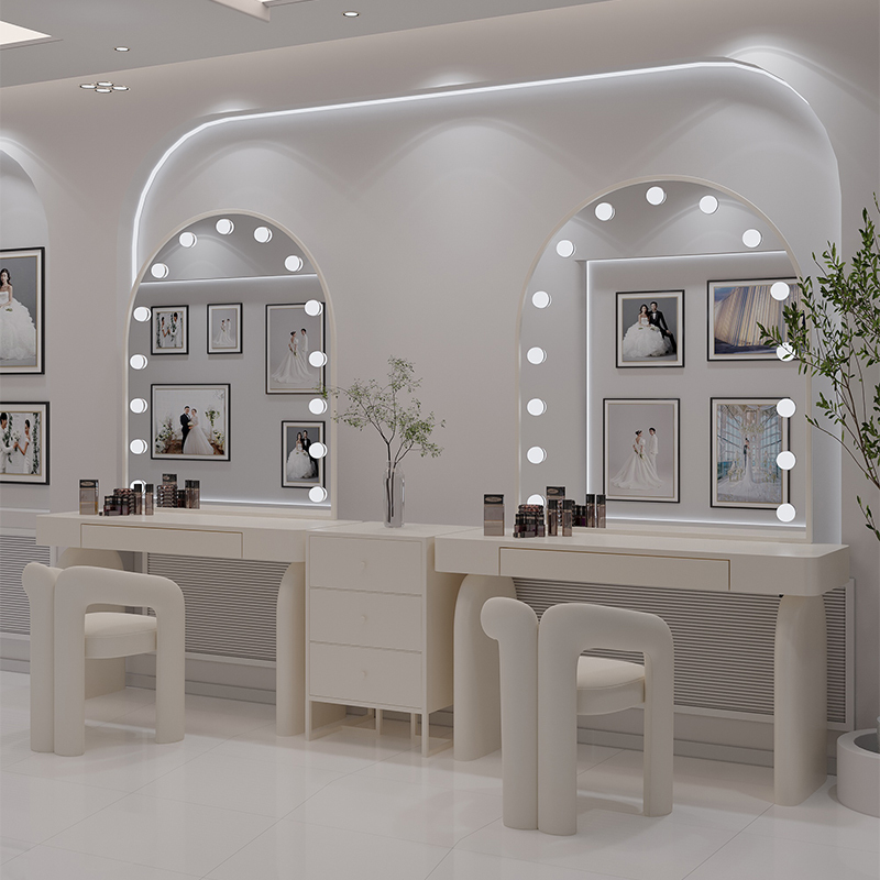 Cream-Style Wedding Photo Studio Special Makeup Table with Light, Makeup Artist's Makeup Table, Beauty Studio Makeup Dressing Table Cream-Style Wedding Photo Studio Special Makeup Table with Light, Makeup Artist's Makeup Table, Beauty Studio Makeup Dressing Table