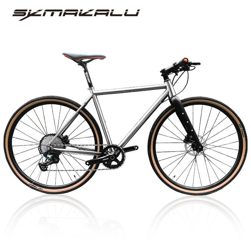 Sxmakalu Flat Handlebar Road Bike Titanium Alloy Frame 700C Off-Road Commuting 7100 Variable Speed Disc Brake Titanium Bicycle