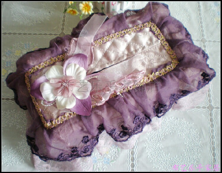 Full RMB39  Beauvin cloth Fine Lace Tissue Box Cover Paper Towels Box Draw Purple Cloud Series