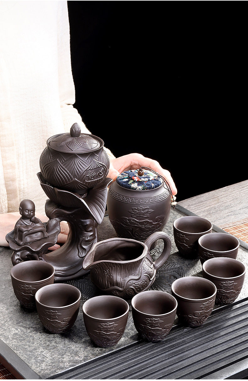 Semi automatic tea set suit household contracted violet arenaceous lazy teapot tea kungfu tea cup teapot millstones