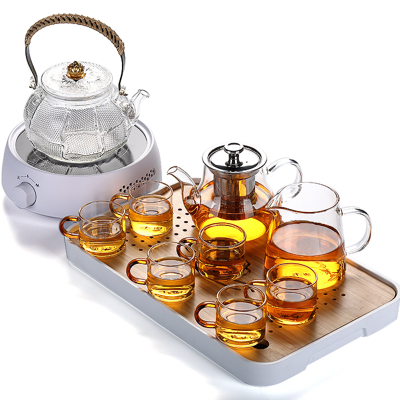 Kung fu tea set glass teapot household electrical TaoLu small bamboo tea tray was contracted fair cup a cup of tea