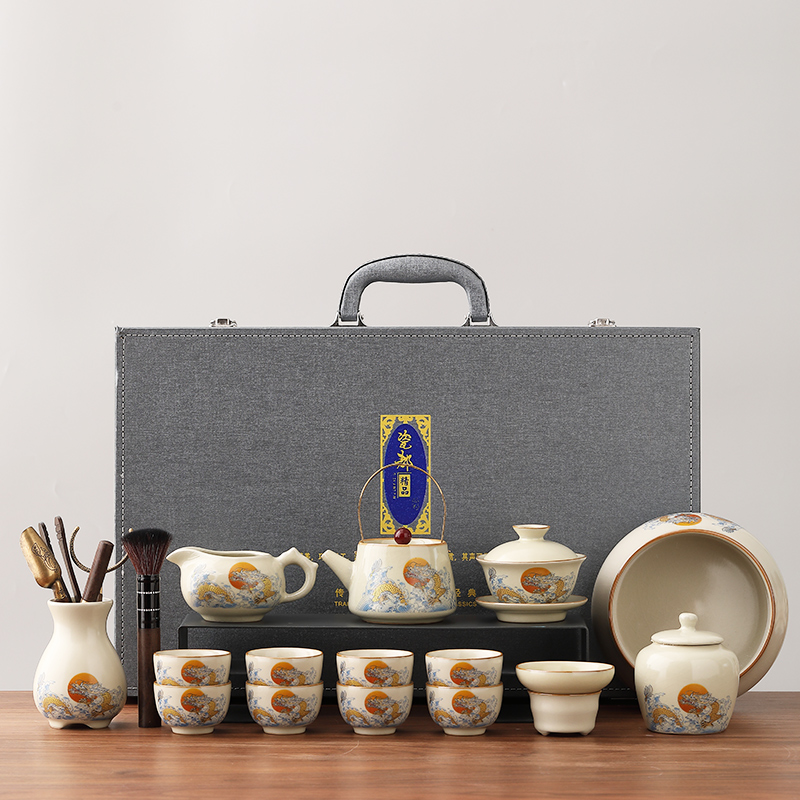 Dragon Year Ru Kiln Tiliang Pot Kung Fu Tea Suit Light Extravagant And High-end Tea Pot for the Spring Festival with the handli gift box dress-Taobao