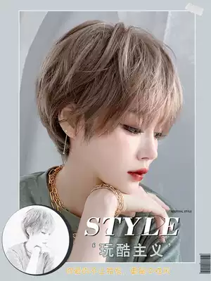 Wig short hair female natural fluffy full head sleeve age reduction Bobo head wig set neutral cool and handsome Korean men's hairstyle