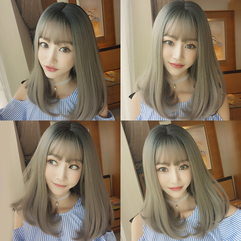 假发女长直发中长发空气刘海梨花头自然逼真蓬松修脸奶奶灰假发套