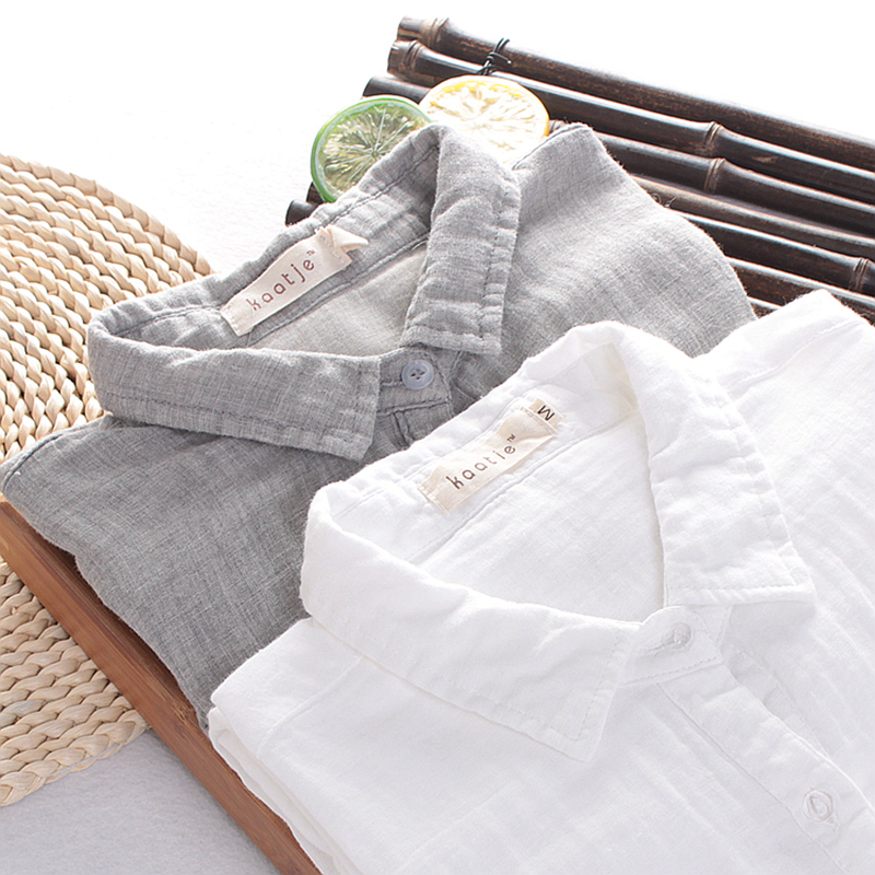 Japanese-Style Literary and Fresh Korean-Style Double-Layer Cotton Gauze Basic Long-Sleeve Shirt Pure Cotton White Shirt for Women with a Loose College Style