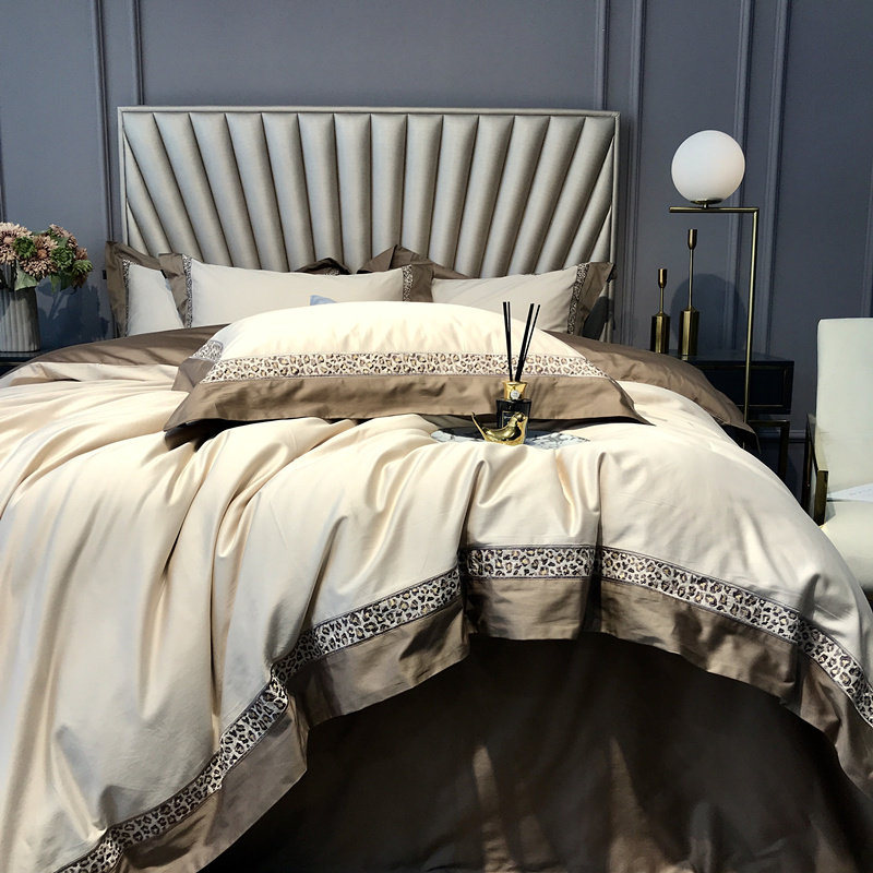 European and American style BAO WEN100 high-end four-piece set 18m bed pure cotton cotton stitching simple atmosphere bedding