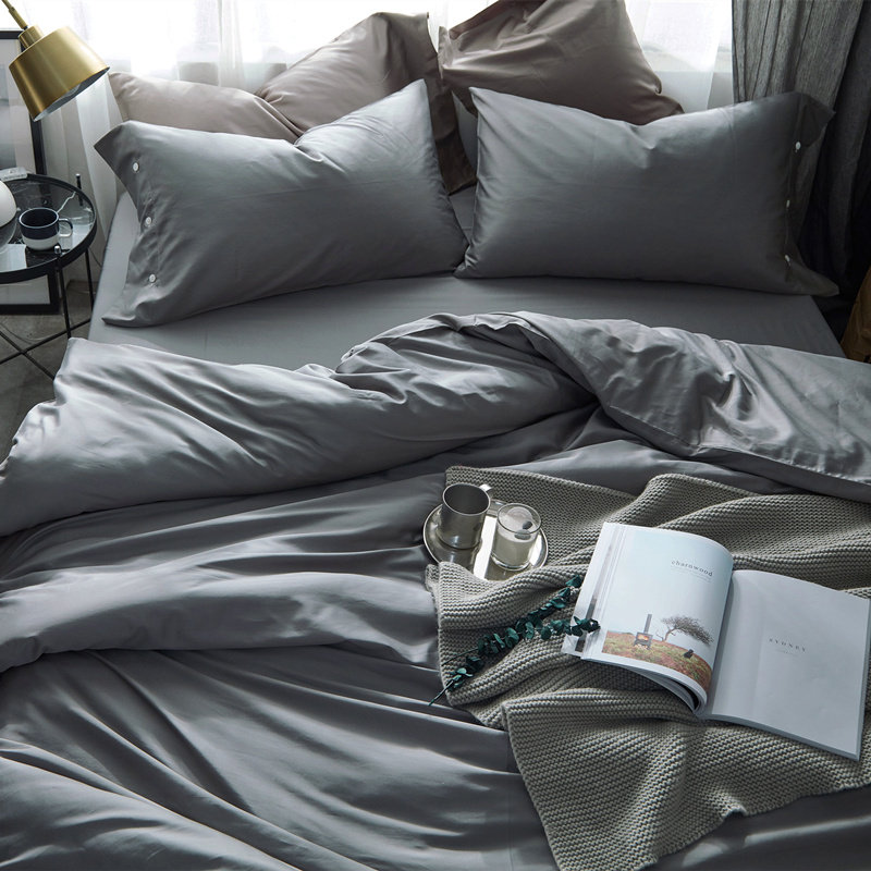 Four-piece cotton pure cotton double solid color satin long-staple quilt cover sheet 1 8m bedding 2 0m bedding