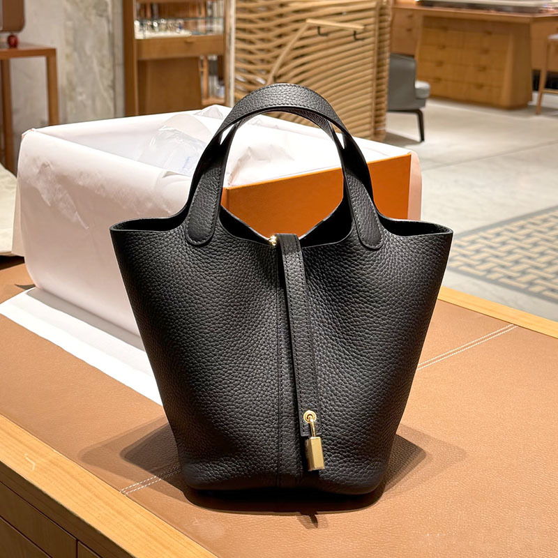 Fully Handmade Waxed Thread Vegetable Basket Bag, Bucket Bag, Togo/Tc Leather Top Layer Cowhide Large Capacity Tote Bag for Women