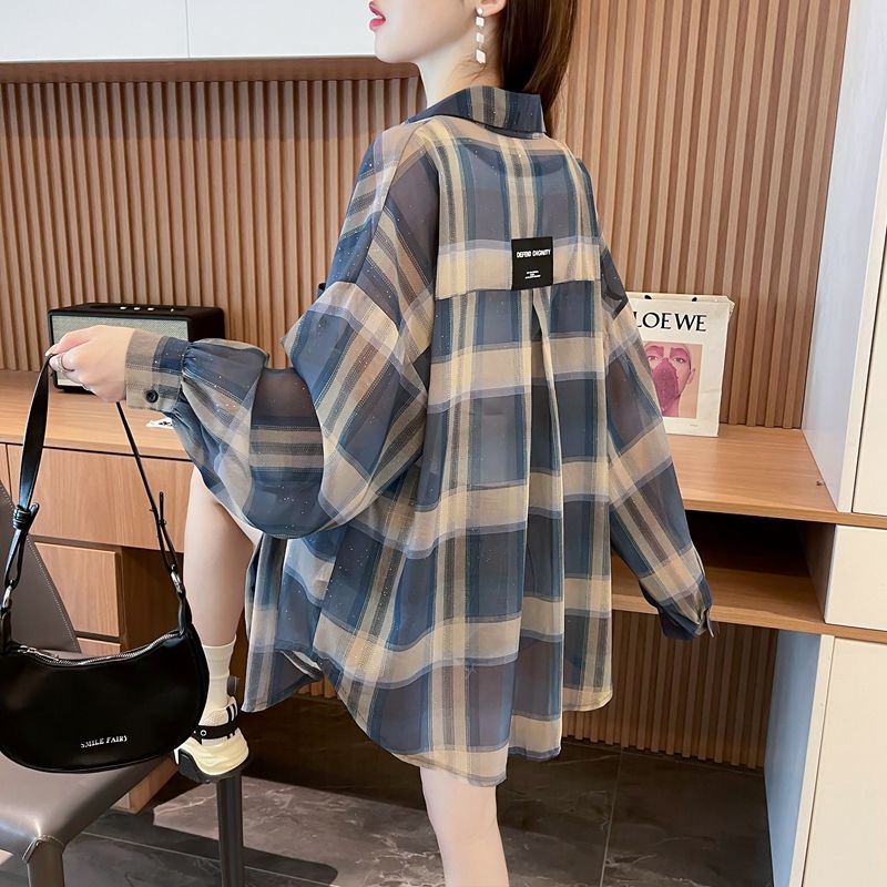 Starry Sky Plaid Shirt for Women, Summer 2026 Hot Style, Loose Thin Air-Conditioned Casual Mid-Length Cardigan, Sun Protection Jacket, Trendy
