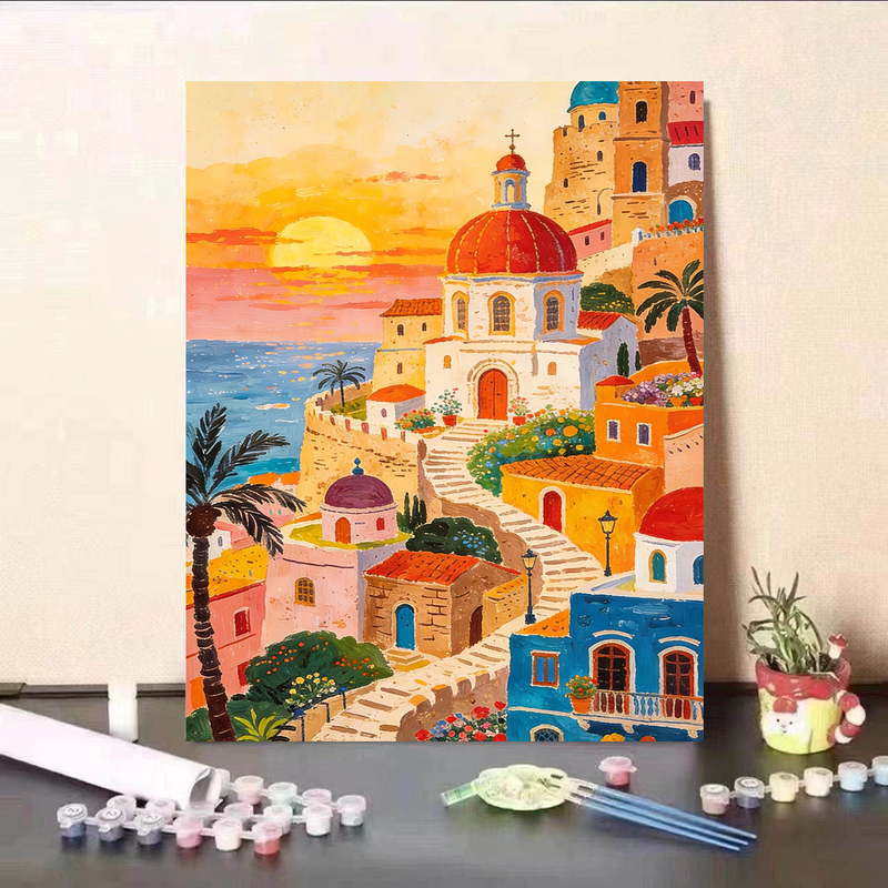 DIY Hand-Painted Oil Painting Landscape Painting Colorful Digital Oil Painting Living Room Decoration Painting with Paint Set for Beginners Coloring Painting