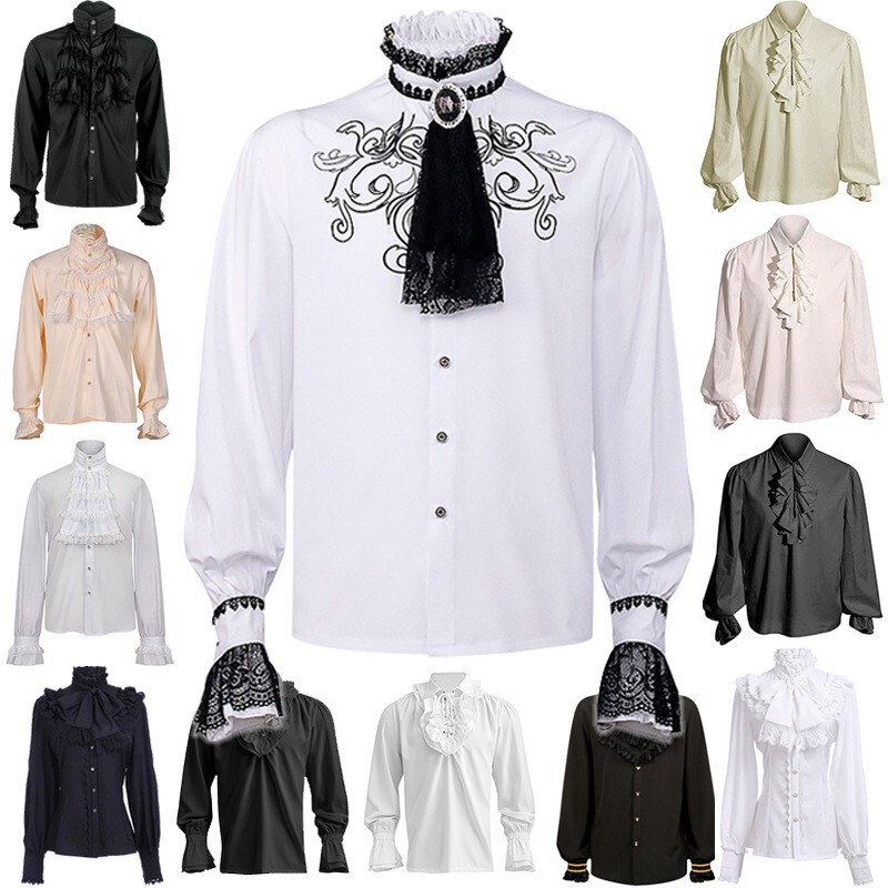 New Gothic Shirt Medieval Steampunk Ruffled Lace Shirt Victorian Top Performance Costume New Gothic Shirt Medieval Steampunk Ruffled Lace Shirt Victorian Top Performance Costume