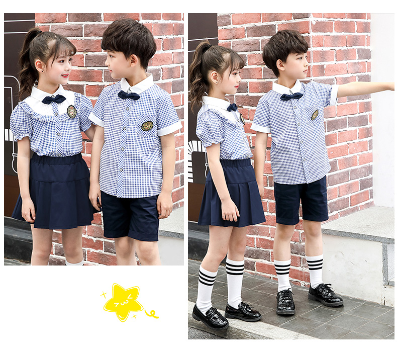 Quần áo trẻ em 2019 Mùa hè Học sinh mới Áo kẻ sọc xanh Đồng phục trường đại học Bộ bé trai tay áo ngắn Bộ váy bé gái - Đồng phục trường học / tùy chỉnh thực hiện váy trẻ em