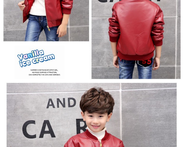 Áo khoác bé trai mùa đông Thicken Plus Velvet Leather Children Wear Children Big Tops Leather Jacket PU Leather Boy Áo khoác ngoài áo dạ trẻ em
