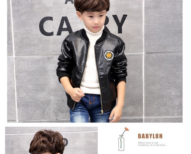 Áo khoác bé trai mùa đông Thicken Plus Velvet Leather Children Wear Children Big Tops Leather Jacket PU Leather Boy Áo khoác ngoài áo dạ trẻ em